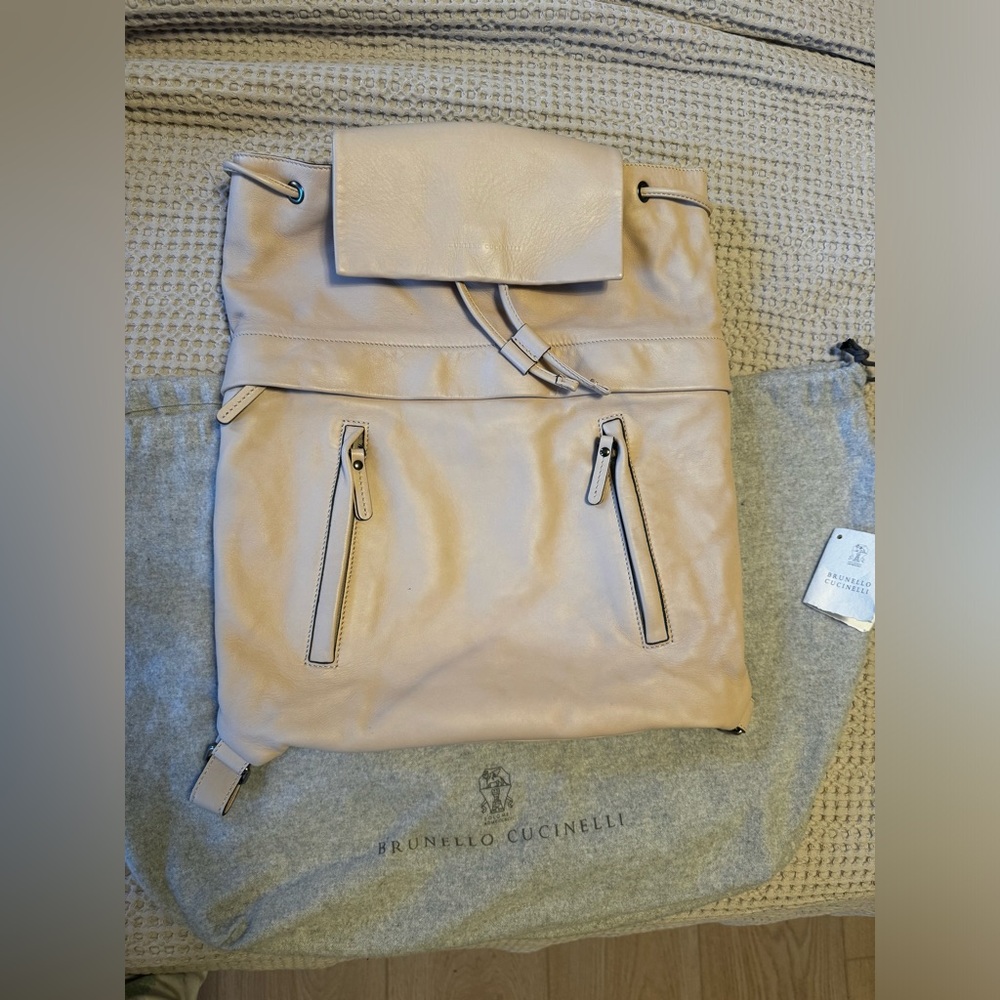 ❌SOLD❌Brunello Cucinelli Lambskin Backpack w/Monili Straps Off White - Picture 3 of 10